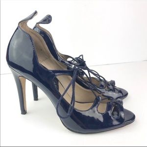 Zara Basics | Navy Patent Leather Lace Up Heels 37